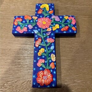 Hand-Painted Floral Cross Decor